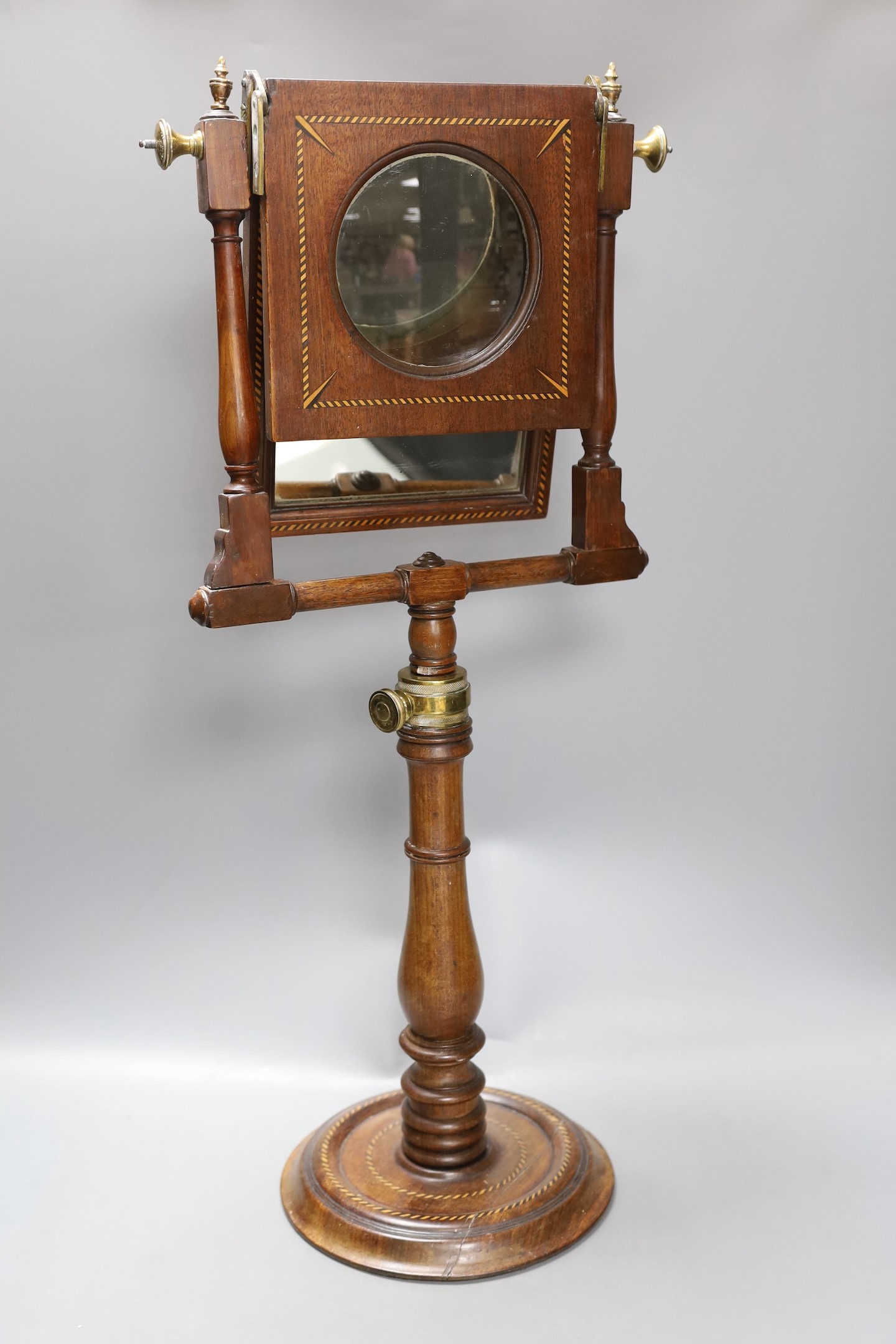 A George III rope twist inlaid mahogany zograscope, 63cm